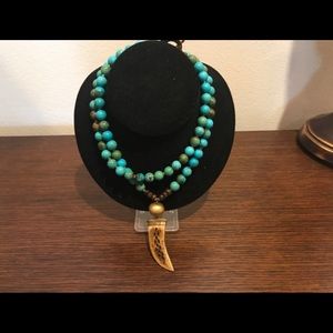 Turquoise Bead necklace with tusk